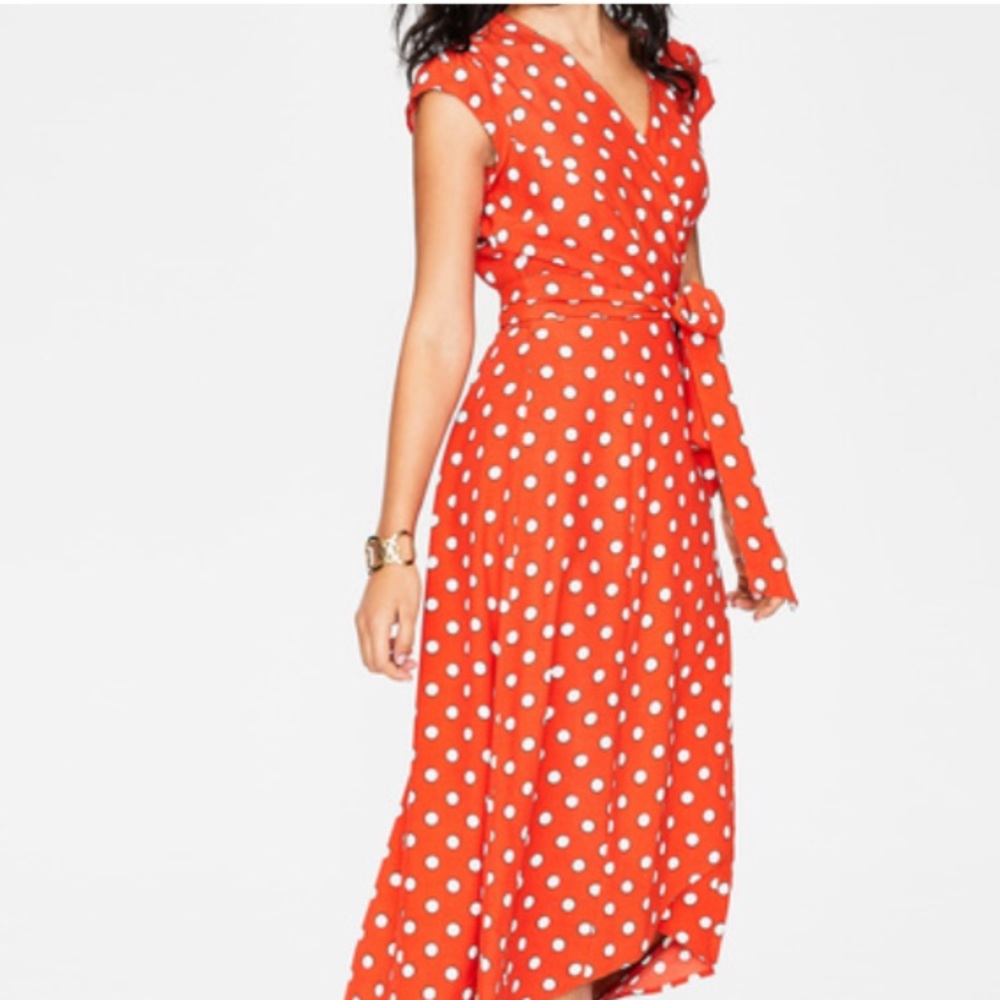 Boden Antonia Wrap Dress Polka Dot Orange